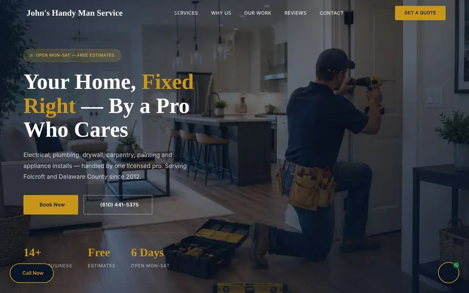Homepage of the John’s Handy Man Service website