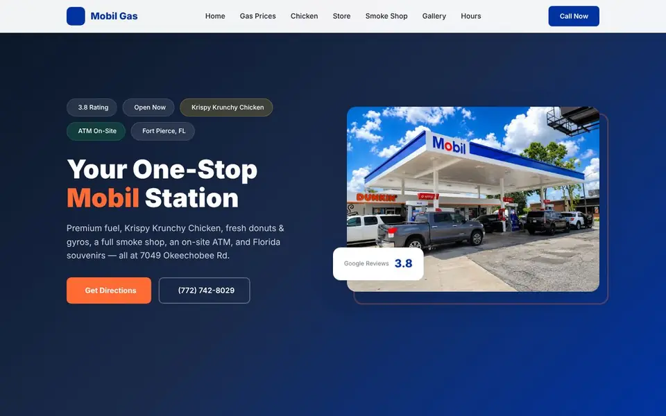 Homepage of the Mobil Gas Fort Pierce website