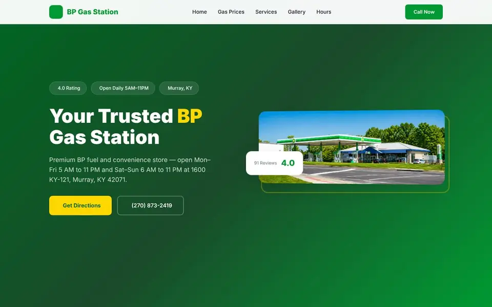 Homepage of the BP Gas Station website