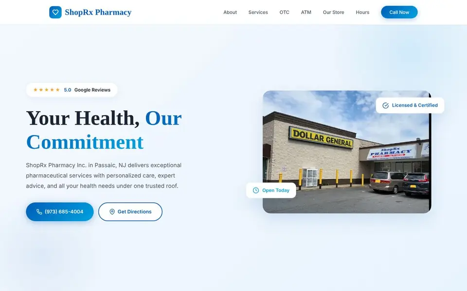 Homepage of the ShopRx Pharmacy website